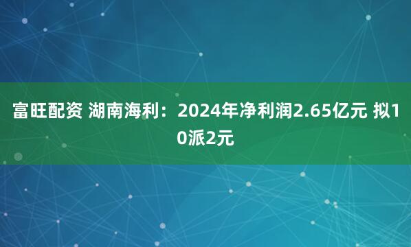 富旺配资 湖南海利：2024年净利润2.65亿元 拟10派2元